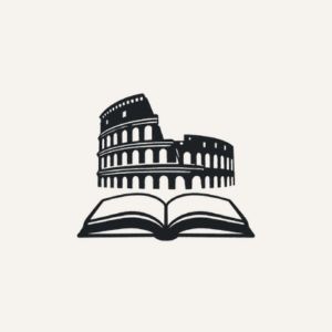 Icon showing the Roman Colosseum over an open book for the Italian Literary Translator position with arickard