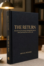 The Return by Abigail Richard, charcoal linen hardcover with antique gold foil title, shown front cover and spine