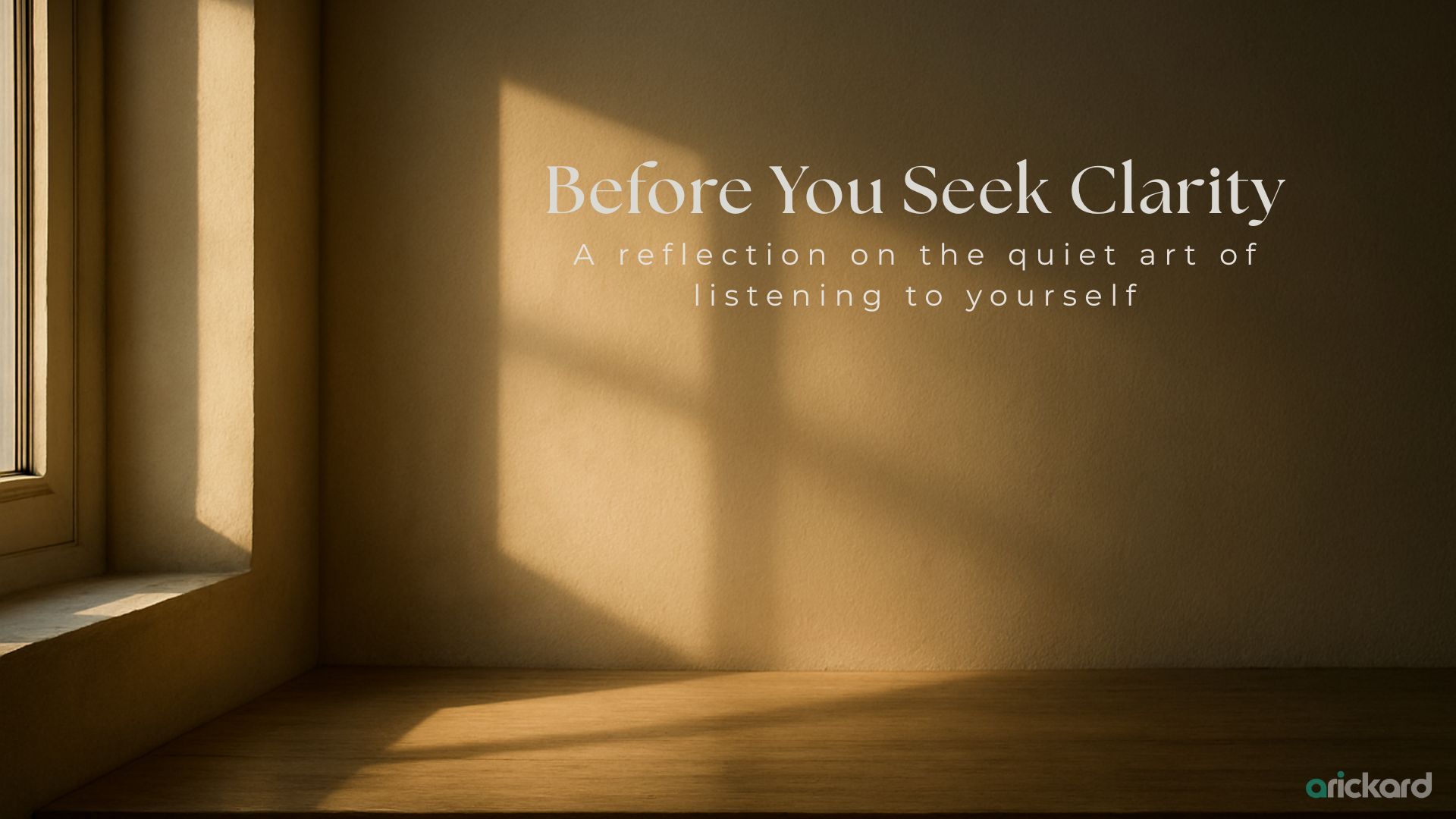 Soft morning light shining through a window onto a wooden table, creating a calm and reflective atmosphere. Represents mindfulness, self-awareness, and emotional balance - a quiet pause to listen to yourself
